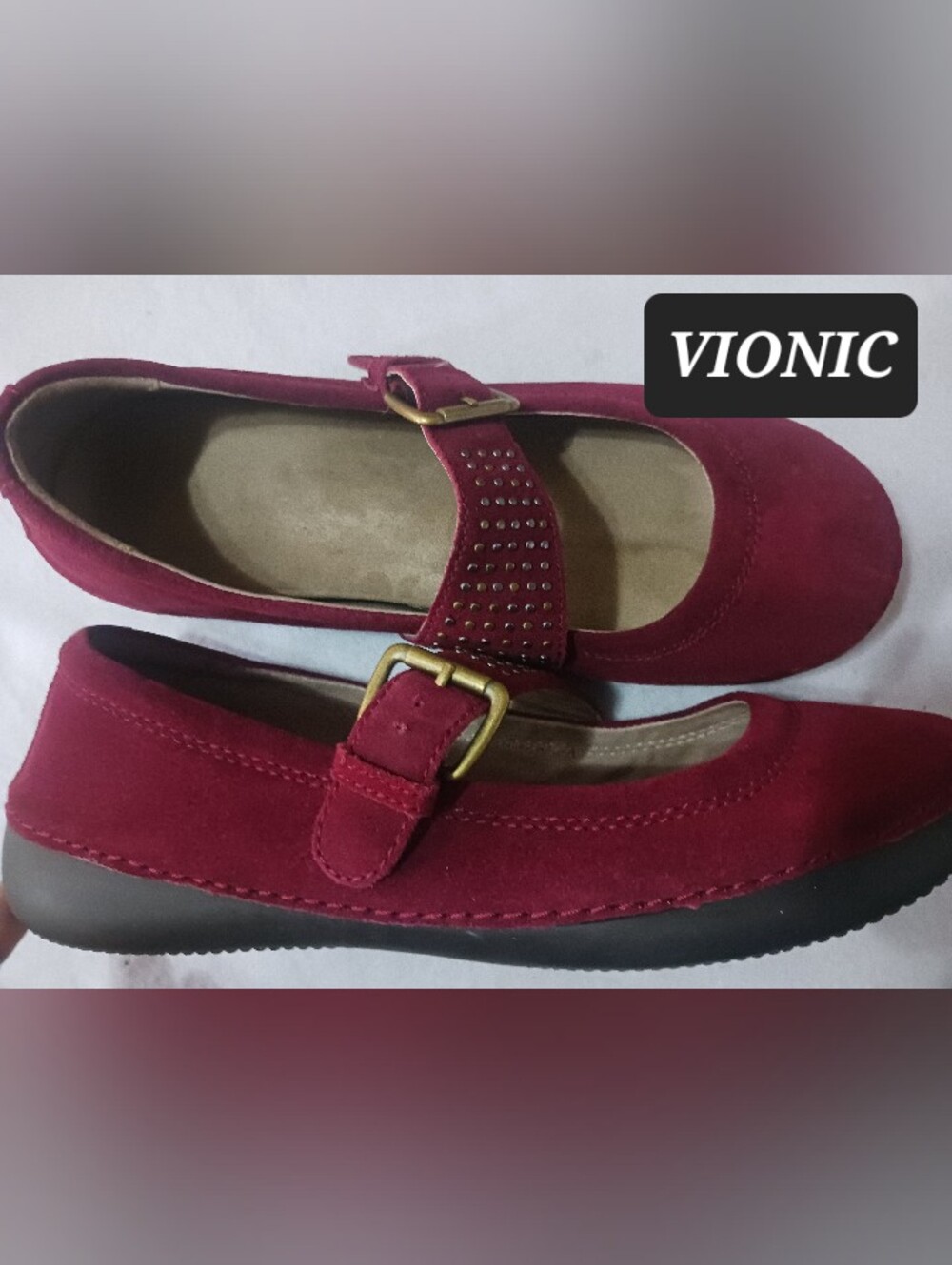 VIONIC SUEDE Mary Janes Shoes Maroon Color Buckle Womens Size 11
